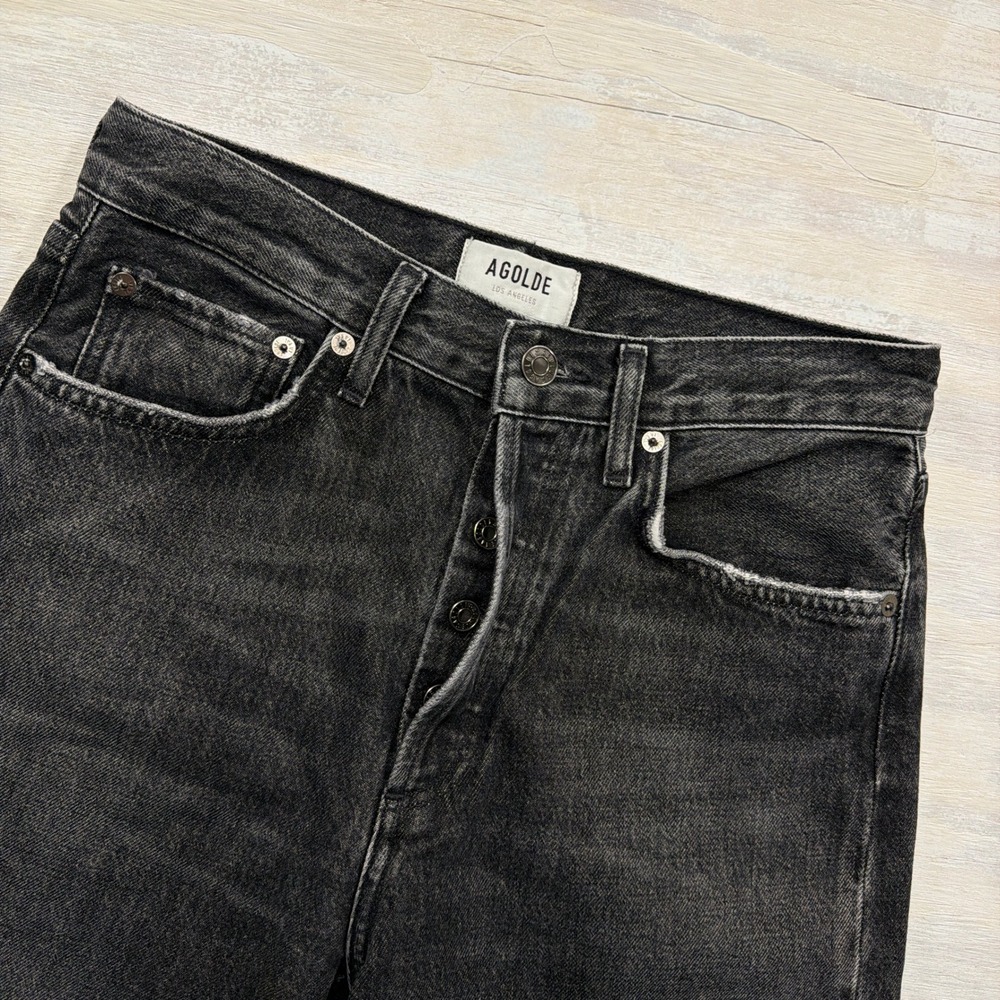 AGOLDE Jeans Fran Straight Leg High Rise Faded Black Denim Womens Size 24